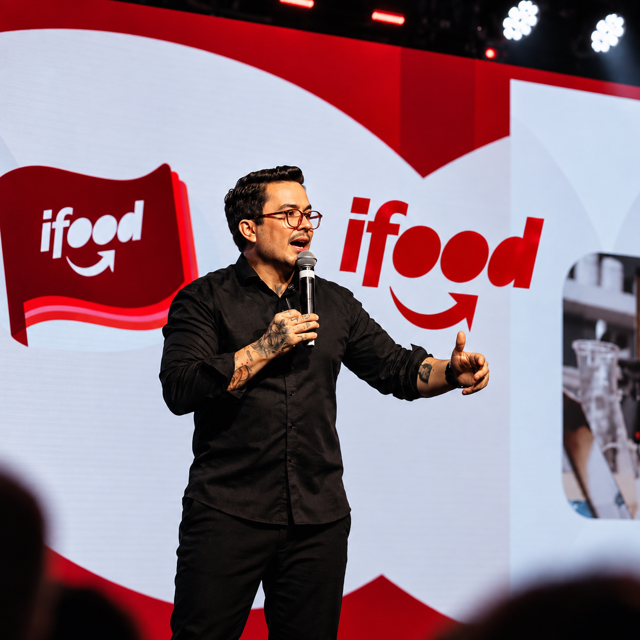 Ti Ferrara palestrando na sede do iFood